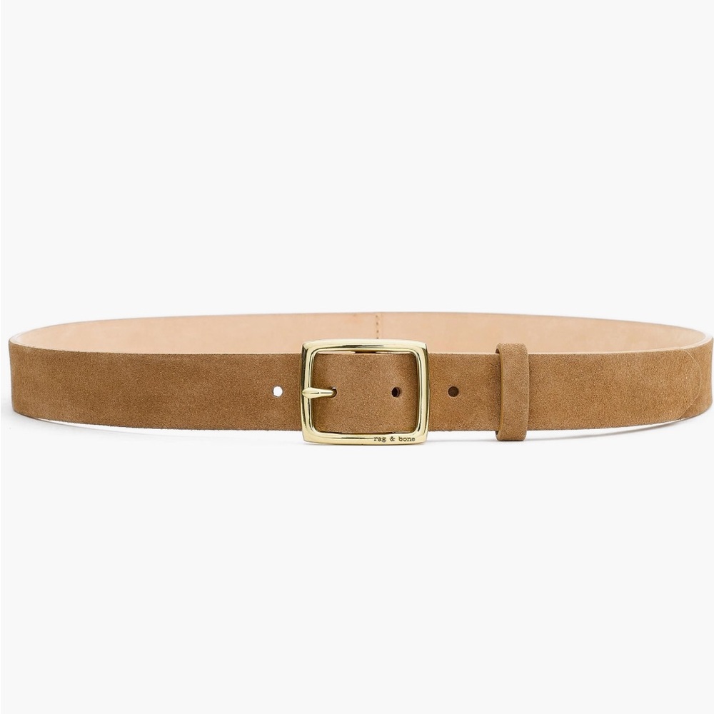 rag & bone Tan Suede Belt with Gold Buckle